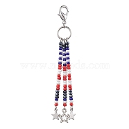 Glass Pendant Decorations, with Alloy Charms and Zinc Alloy Lobster Claw Clasps, Star, Red, 98mm(HJEW-MZ00047)