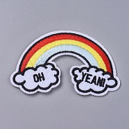 Computerized Embroidery Cloth Iron On/Sew On Patches, Costume Accessories, Rainbow with Word OH Yeah, Colorful, 76x49x1mm(DIY-D030-E08)