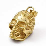 Ion Plating(IP) 304 Stainless Steel Manual Polishing Pendants, Skull Charm, Antique Golden, 36x23x33.5mm, Hole: 8.5x4.5mm(STAS-P309-18AG)