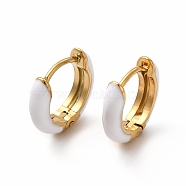 Enamel Hoop Earrings, Real 18K Gold Plated 316 Surgical Stainless Steel Jewelry for Women, White, 13x14x3mm, Pin: 1mm(EJEW-G344-02G-07)