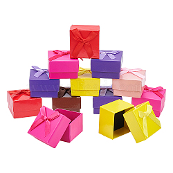 Cardboard Jewelry Earring Boxes, with Ribbon Bowknot and Black Sponge, for Jewelry Gift Packaging, Square, Mixed Color, 5x5x3.5cm, 6 colors, 4pcs/color, 24pcs(CBOX-AR0001-003)