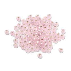 Frosted Silver Lined Glass Seed Beads, Round Hole, Round, Pink, 3x2mm, Hole: 1mm, 787pcs/bag(GLAA-Q096-02F)