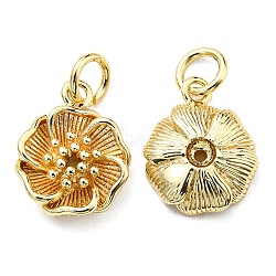 Rack Plating Brass Charms, with Jump Ring, Lead Free & Cadmium Free, Long-Lasting Plated, Flower Charm, Real 18K Gold Plated, 13x10.5x3.5mm, Hole: 3.2mm(KK-D026-22G)