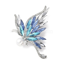 Butterfly Alloy Rhinestone Brooches for Backpack Clothes, with Plastic Pearl, Mixed Color, 60.5x64mm(JEWB-M067-01S)