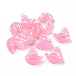 Opaque Acrylic Pendants, Swan Charms, Pink, 40x33.5x15mm, Hole: 3.1mm(OACR-E007-05A)