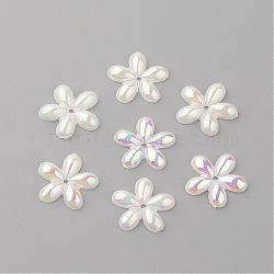 Acrylic Beads, AB Color Plated, Flower, White, 14x14x2mm, Hole: 1mm(MACR-Q182-B06)