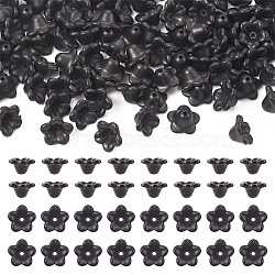 Jewelry 100Pcs Opaque Resin Bead Caps, 5-Petal Flower, Black, 14x10mm, Hole: 1.5mm(RESI-PJ0001-04)