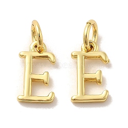 Brass Pendants, with Jump Ring, Letter E, 10x6x1.5mm, Ring: 5x1mm, inner diameter: 3mm(KK-M273-03G-E)