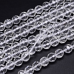 Faceted(64 Facets) Round Grade A Natural Quartz Crystal Beads Strands, Rock Crystal Beads, Clear, 12mm, Hole: 1.2mm,  about 33pcs/strand, 15.5 inch(G-H1649-12mm-01N-A)