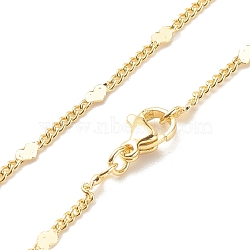 Brass Curb Chains with Heart Necklace for Women, Cadmium Free & Lead Free, Real 18K Gold Plated, 17.20 inch(43.7cm)(NJEW-P265-36G)