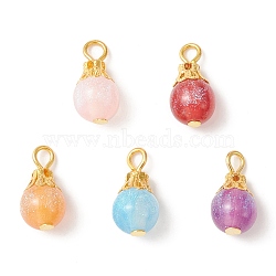 Resin Imitation Cat Eye Pendants, Round Charms with Iron Loops, Golden, 16~16.5x8mm, Hole: 2mm(PALLOY-JF02179-02)