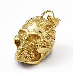 Ion Plating(IP) 304 Stainless Steel Manual Polishing Pendants, Skull Charm, Antique Golden, 36x23x33.5mm, Hole: 8.5x4.5mm(STAS-P309-18AG)