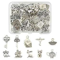 40Pcs 10 Styles Tibetan Style Zinc Alloy Bunny Pendants, Lead Free & Cadmium Free, Antique Silver, 12~23x7.7~18x1.5~5mm, Hole: 1~3mm, 4pcs/style(TIBEP-FS0001-48)
