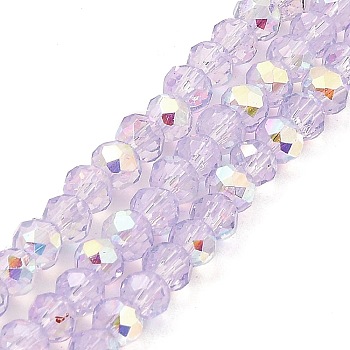 Baking Painted Transparent Glass Beads Strands, Imitation Opalite, Faceted, AB Color Plated, Round, Lavender, 4.5x4mm, Hole: 0.9mm, about 117~118pcs/strand, 17.13~17.32''(43.5~44cm)