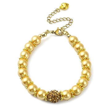 Glass Imitation Pearl Beaded Bracelets for Women, Gold, 7-1/8 inch(18cm)