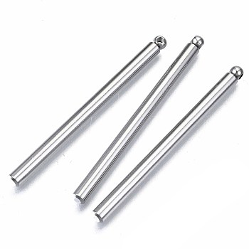 201 Stainless Steel Pendants, Column, Stainless Steel Color, 45x3mm, Hole: 1.2mm