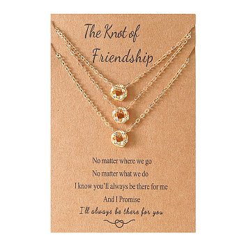 304 Stainless Steel Pendant Necklace for Women, Ring Knot, Golden, 17.72 inch(45cm), 3Pcs/set