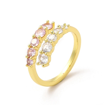 Clear & Pink Cubic Zirconia Adjustable Ring, Rack Plating Brass Jewelry for Women, Long-Lasting Plated, Cadmium Free & Lead Free, Real 18K Gold Plated, US Size 6 3/4, Inner Diameter: 17.1mm, 2~8mm