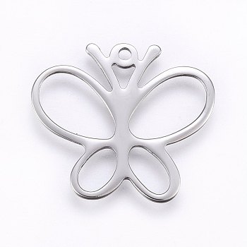 304 Stainless Steel Pendants, Butterfly, Stainless Steel Color, 23x26x0.8mm, Hole: 1.5mm