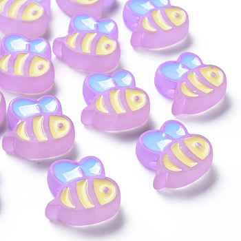 Transparent Acrylic Beads, with Enamel, Frosted, Bee, Plum, 23.5x26x9mm, Hole: 3mm