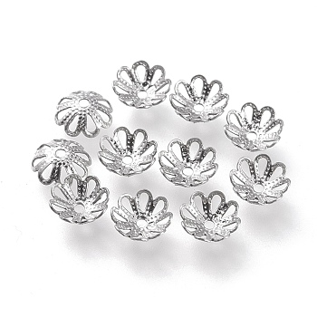 304 Stainless Steel Fancy Bead Caps, Multi-Petal, Flower, Stainless Steel Color, 7x7x2.5mm, Hole: 1mm.