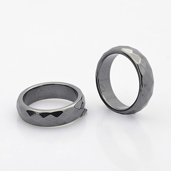 Faceted Magnetic Synthetic Hematite Finger Rings, Black, 19mm