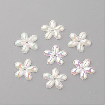 Acrylic Beads, AB Color Plated, Flower, White, 14x14x2mm, Hole: 1mm