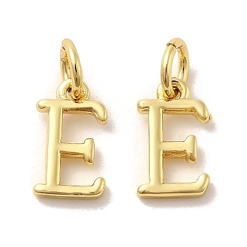 Brass Pendants, with Jump Ring, Letter E, 10x6x1.5mm, Ring: 5x1mm, inner diameter: 3mm