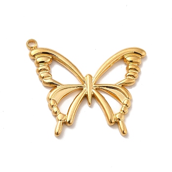 Ion Plating(IP) 304 Stainless Steel Pendants, Butterfly Charms, Real 18K Gold Plated, 22x26.5x2mm, Hole: 1.6mm