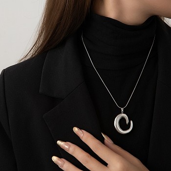 304 Stainless Steel C Shaped Pendant Necklaces for Women, Non-Tarnish, Stainless Steel Color, 15.75 inch(40cm)