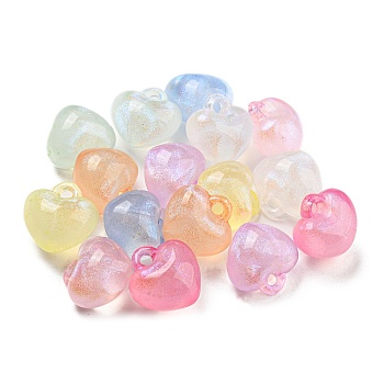 Luminous Acrylic Beads, Glitter Pendants, Glow in the Dark, Heart, Mixed Color, 18x17.5x13mm, Hole: 3mm, about 252pcs/500g