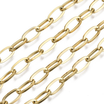 304 Stainless Steel Paperclip Chains, Drawn Elongated Cable Chains, with Spool, Unwelded, Oval, Real 18K Gold Plated, Link: 10x5x1mm, about 32.8 Feet(10m)/roll