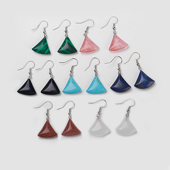 Natural & Synthetic Gemstone Dangle Earrings, with Platinum Tone Brass Findings, Triangle, 38mm, Pin: 0.7mm
