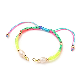 Braided Nylon Cord Bracelet Making, with 304 Stainless Steel Open Jump Rings, Round Brass Beads and Pearl Beads, Colorful, Single Chain Length: about 6-3/4 inch(17cm)