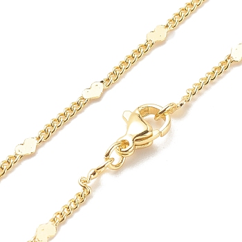 Brass Curb Chains with Heart Necklace for Women, Cadmium Free & Lead Free, Real 18K Gold Plated, 17.20 inch(43.7cm)