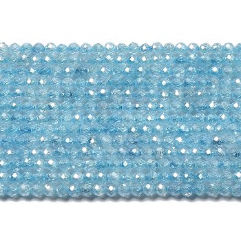 Cubic Zirconia Bead Strands, Faceted Rondelle, Sky Blue, 3mm, Hole: 0.6mm, about 131pcs/strand, 15.16 inch(38.5cm)