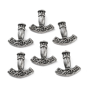 316 Surgical Stainless Steel Pendants, Thor's Hammer Charm, Antique Silver, 20x20x6.5mm, Hole: 3.3x2.8mm