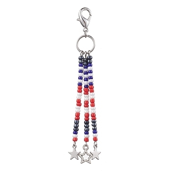 Glass Pendant Decorations, with Alloy Charms and Zinc Alloy Lobster Claw Clasps, Star, Red, 98mm