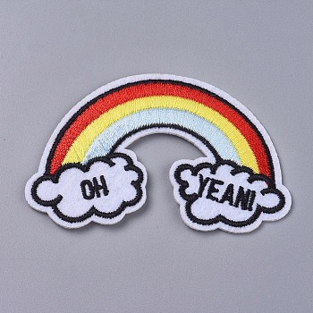 Computerized Embroidery Cloth Iron On/Sew On Patches, Costume Accessories, Rainbow with Word OH Yeah, Colorful, 76x49x1mm
