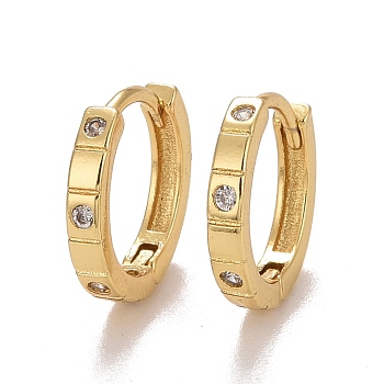 Clear Cubic Zirconia Hoop Earrings, Brass Hinged Earrings for Women, Lead Free & Cadmium Free, Real 18K Gold Plated, 12.5x2mm, Pin: 0.7mm