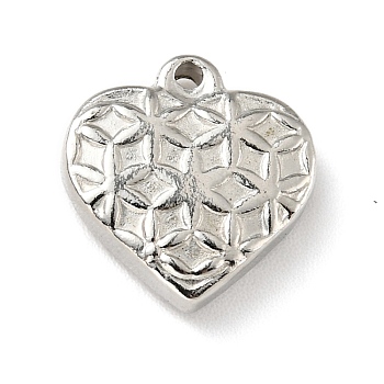 201 Stainless Steel Machine Polishing Charms, Heart, Stainless Steel Color, 12.5x12x3mm, Hole: 1.2mm