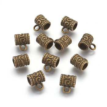 Tibetan Style Alloy Tube Bails, Loop Bails, Lead Free & Cadmium Free, Bail Beads, Column, Antique Bronze, 9x7mm, Hole: 2.5mm