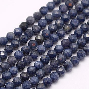 Natural Sapphire Beads Strands, Grade A, Faceted, Round, 3mm, Hole: 0.5mm, about 132pcs/strand, 15.7 inch(40cm)