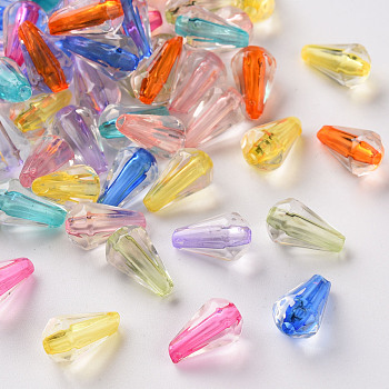 Transparent Acrylic Beads, Faceted, Teardrop, Mixed Color, 12x7mm, Hole: 1.8mm