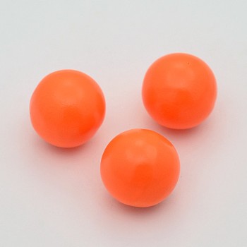 No Hole Spray Painted Fluorescence Brass Round Ball Beads Fit Cage Pendants, Dark Orange, 14mm