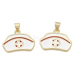 Brass Pendants, Nurse Hat Charms, with Enamel, Cadmium Free & Lead Free, Rack Plating, Long-Lasting Plated, Real 18K Gold Plated, 15x21x2mm, Hole: 3.5x5mm(KK-CBA5585-07G)