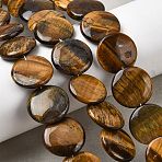 Natural Tiger Eye Beads Strands, Flat Round, 16~16.5x4.5mm, Hole: 0.7mm, about 27~29pcs/strand, 14.88''~16.14''(37.8~41cm)(G-K366-D05-03)