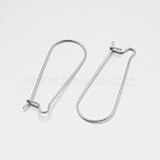 Tarnish Resistant 304 Stainless Steel Hoop Earrings Findings Kidney Ear Wires, Stainless Steel Color, 21 Gauge, 33x12x0.5mm, Pin: 0.7mm(STAS-N060-01)