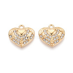 Alloy Rhinestone Pendants, Heart with Musical Note Charms, Light Gold, 17.5x18x3mm, Hole: 1.8mm(FIND-N008-28KCG)