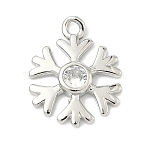 Christmas Brass Pave Clear Cubic Zirconia Charms, Snowflake Charms, Cadmium Free & Lead Free, Long-Lasting Plated, Rack Plating, Platinum, 14x11.5x2mm, Hole: 1.2mm(KK-G548-04P)